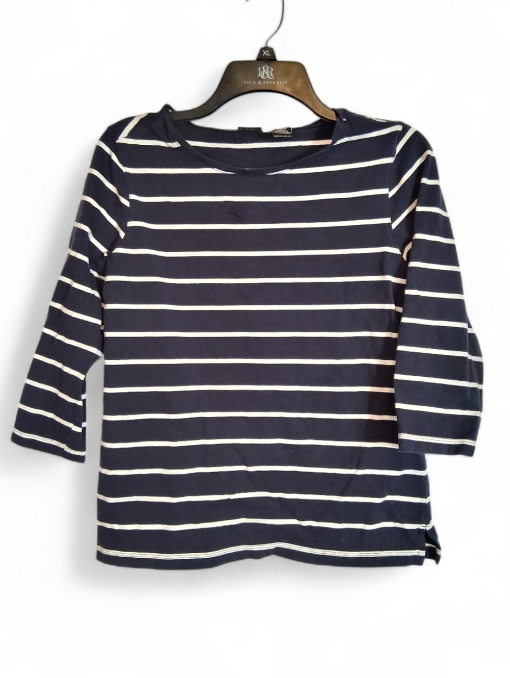 NorthCrest Navy & White Striped 3/4 Sleeve Top - Size Large